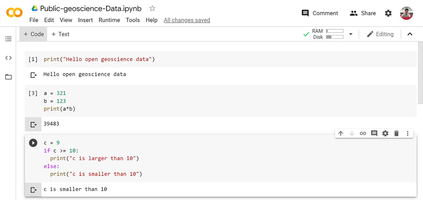 Google Colab notebook interface