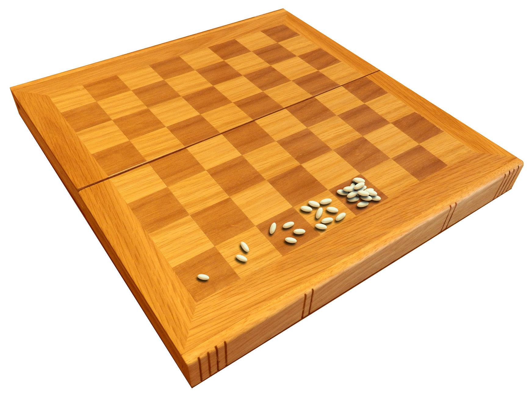 Chessboard and grains illustrating the doubling pattern